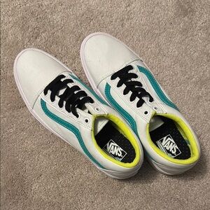 Vans White and Blue Sneakers with Yellow Trim